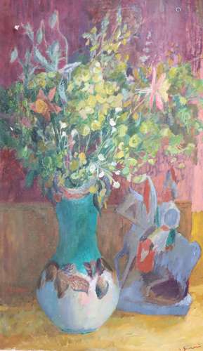 Edna Ginesi (1902-2000), oil on canvas, Still life of flower...