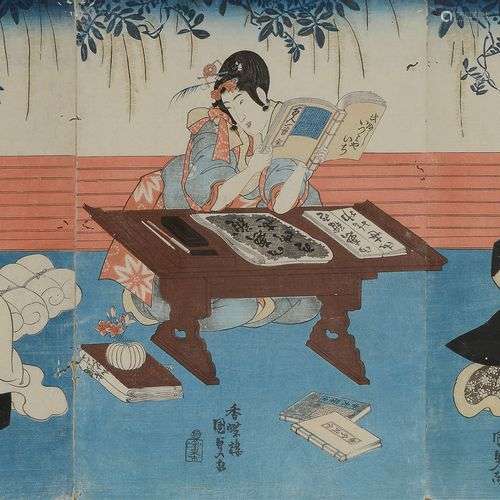 Utagawa Kunisada, Japon, ca. 1830 / 1844Triptyque, encre et ...