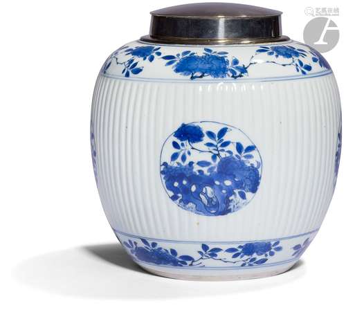 Un pot à gingembre et un petit pot à thé en porcelaine bleu ...