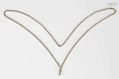 A gold oval link neckchain, the front mounted with a swivel,...