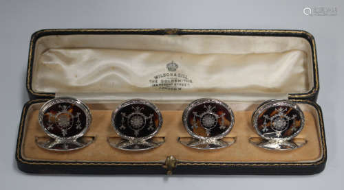 A set of four Edwardian silver and tortoiseshell menu holder...
