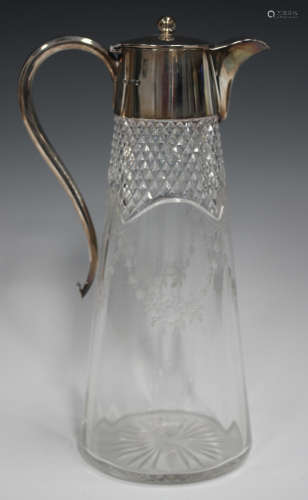 An Edwardian silver mounted, engraved and cut glass claret j...