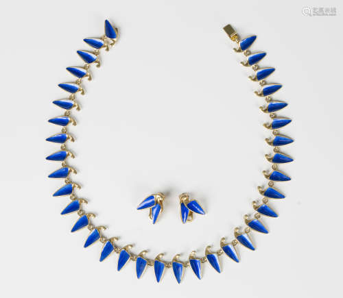 A Norwegian silver gilt and blue enamelled collar necklace b...