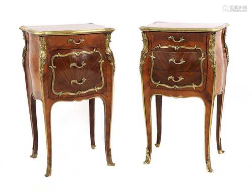 A pair of French Louis XV-style kingwood and ormolu night ta...