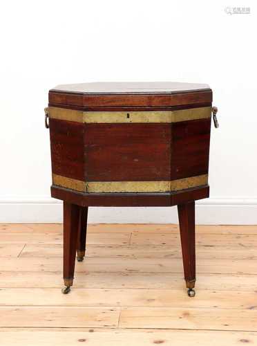 A George III mahogany and brass-bound cellaret,