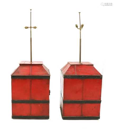 Two painted tin containers,