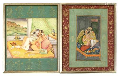 Fourteen Indian erotic paintings,