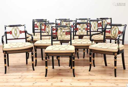 A set of twelve Regency-style painted dining chairs,