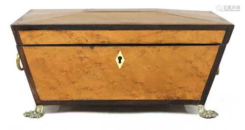 A Regency bird's-eye maple and thuya sarcophagus box,