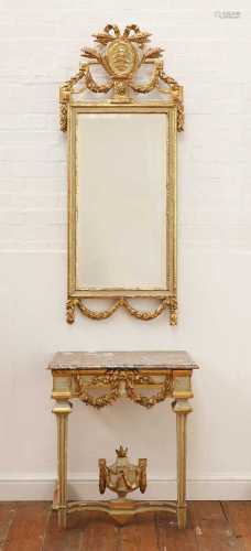 A Danish giltwood and white-painted mirror and marble top co...