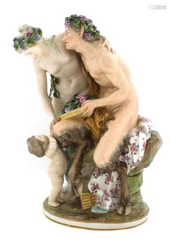 A porcelain bacchanalian figure group in the manner of Meiss...
