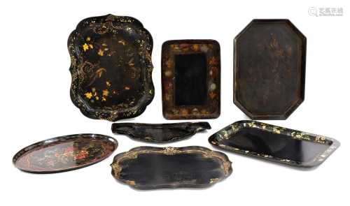 A collection of Regency and later papier mâché lacquer trays...