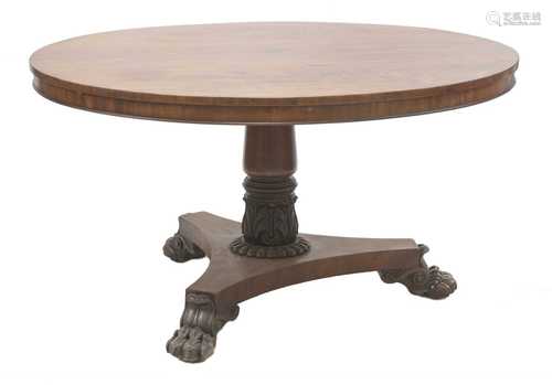 A late Regency mahogany pedestal table,