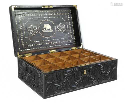 A Ceylonese carved ebony workbox