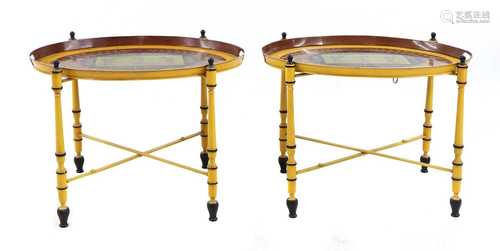 A pair of Regency-style yellow-painted toleware side tables,