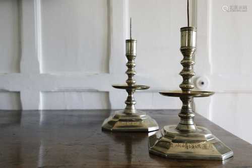 A pair of Chinese paktong pricket candlesticks,