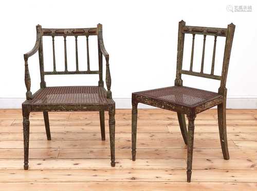 Two Regency painted chairs,