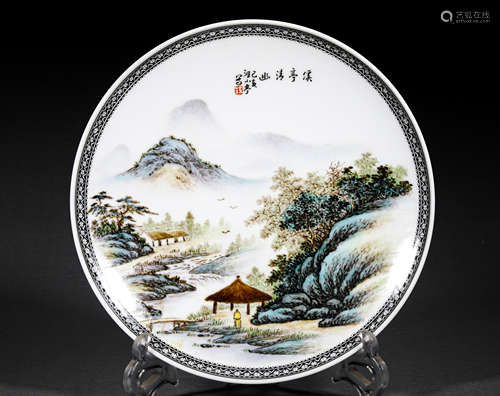 A CHINESE PORCELAIN LANDSCAPE DESIGN PLATE