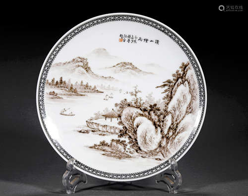 A CHINESE PORCELAIN LANDSCAPE DESIGN PLATE