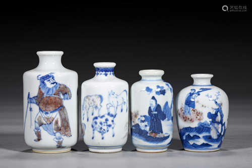 A SET OF 4 QING STYLE SNUFF BOTTLES