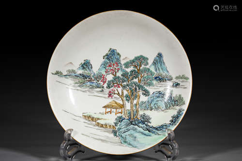 A QING STYLE LANDSCAPE DESIGN PORCELAIN PLATE