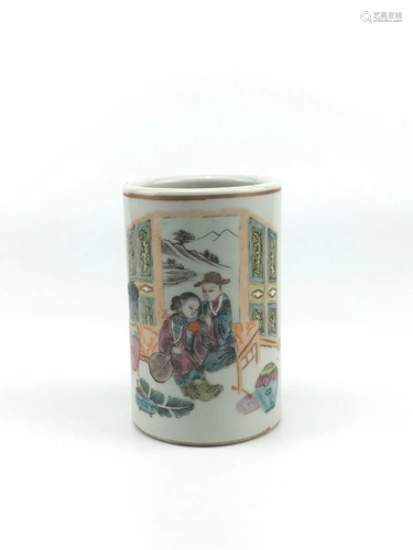 A Chinese famille rose brush pots