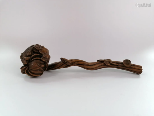 A carved hardwood Ruyi scepter