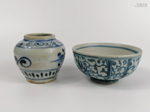 Blue and whte jar and bowl