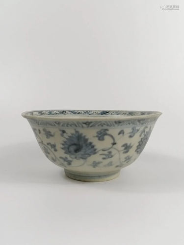 Lotus blue and white porcelain bowl