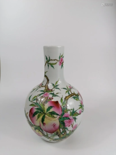 A Chinese famille rose peach and bat vase