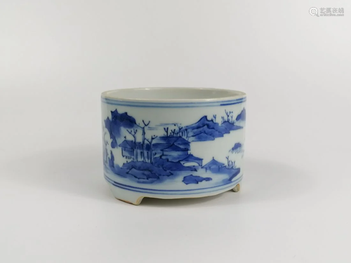 Transitional blue and white tripot censer