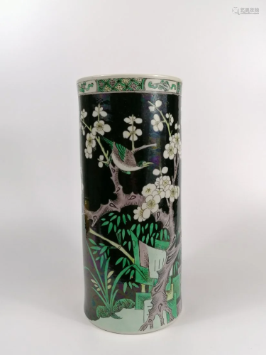 A Chinese Black-ground famille rose vase