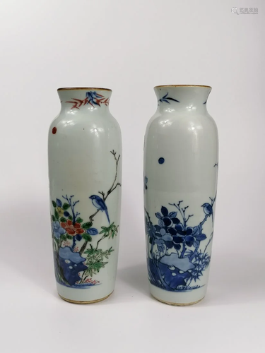 A pair of Wucai, blue and white vase