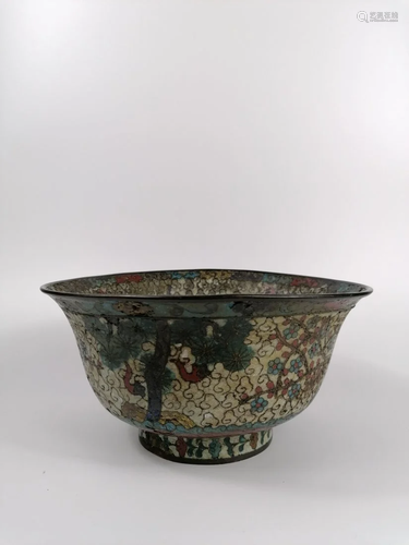 A LARGE CHINESE CLOISONNE 'fly horses' BOWL