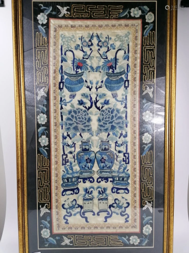 A Large Chinese silk in frame