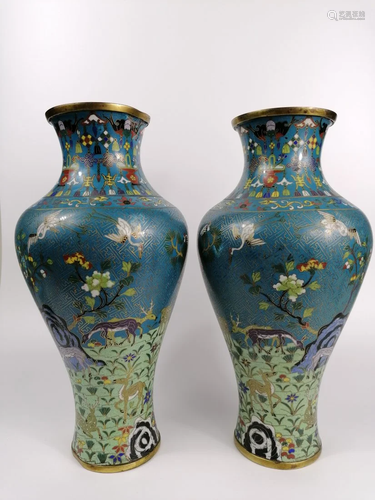 A Pair of Chinese cloisoone Longvity baluster vases