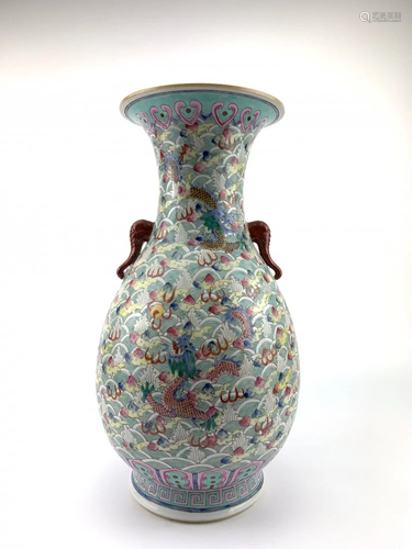 Large Chinese famille rose vase with Elephant ears