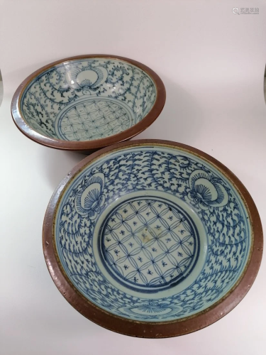 Blue and white lotus Brown Glaze Punch Fruit Bowls