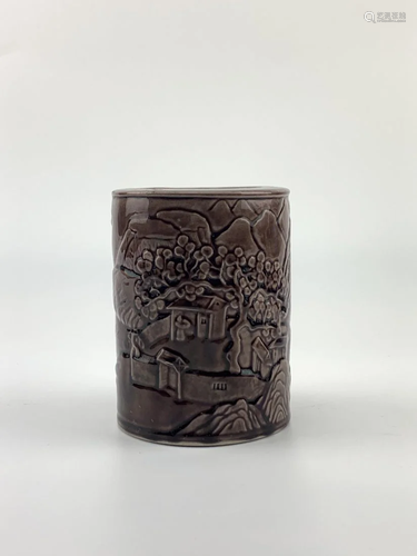 A chinese purple ground brush pot