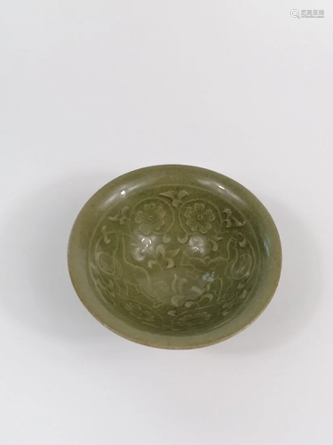 Celadon Mold-impressed kids and flowers Bowl