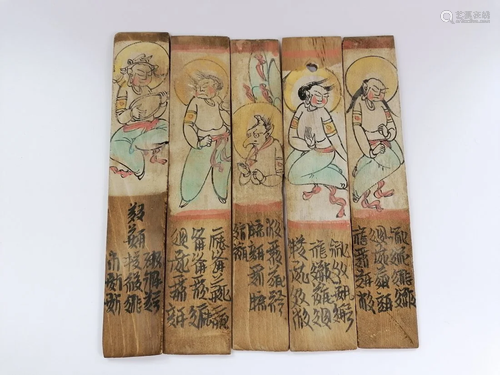 5 pieces of Wood painting with scripts