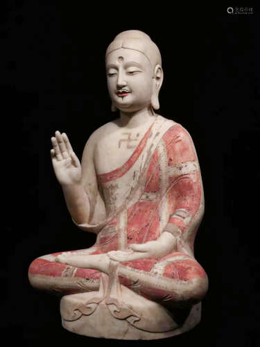 CHINESE WHITE MARBLE BUDDHA STATUE, NORTHERN QI DYNASTY