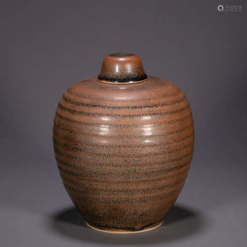 CHINESE JIAN WARE COVERED JAR, SONG DYNASTY