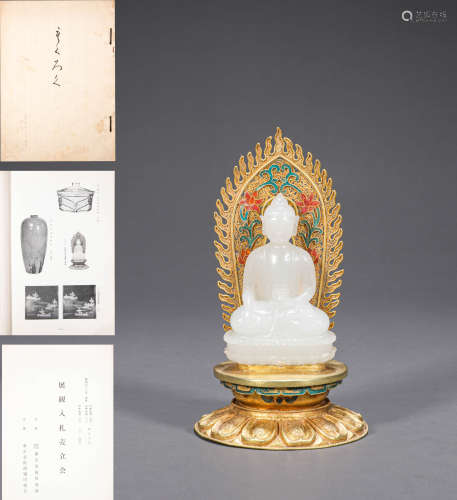 CHINESE GOLD AND JADE BUDDHA STATUE, QING DYNASTY