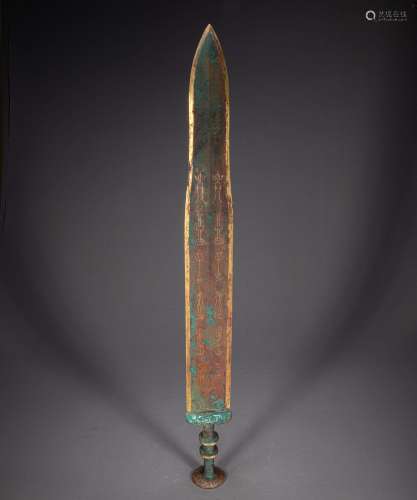 CHINESE BRONZE SWORD INLAID WITH GOLD, WARRING STATES PERIOD