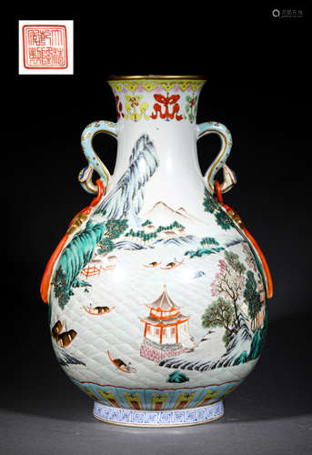 A QING STYLE PORCELAIN ZUN SHAPE VASE