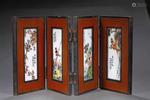 A CHINESE HAND-PAINTED PORCELAIN DISPLAY SCREEN