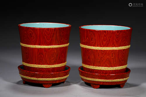 A PAIR OF QING STYLE PORCELAIN PLANTERS