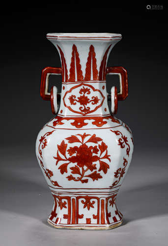 A CHINESE COPPER RED GLAZE PORCELAIN ZUN