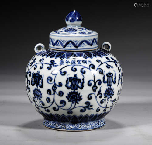A CHINESE MING STYLE PORCELAIN LIDDED JAR